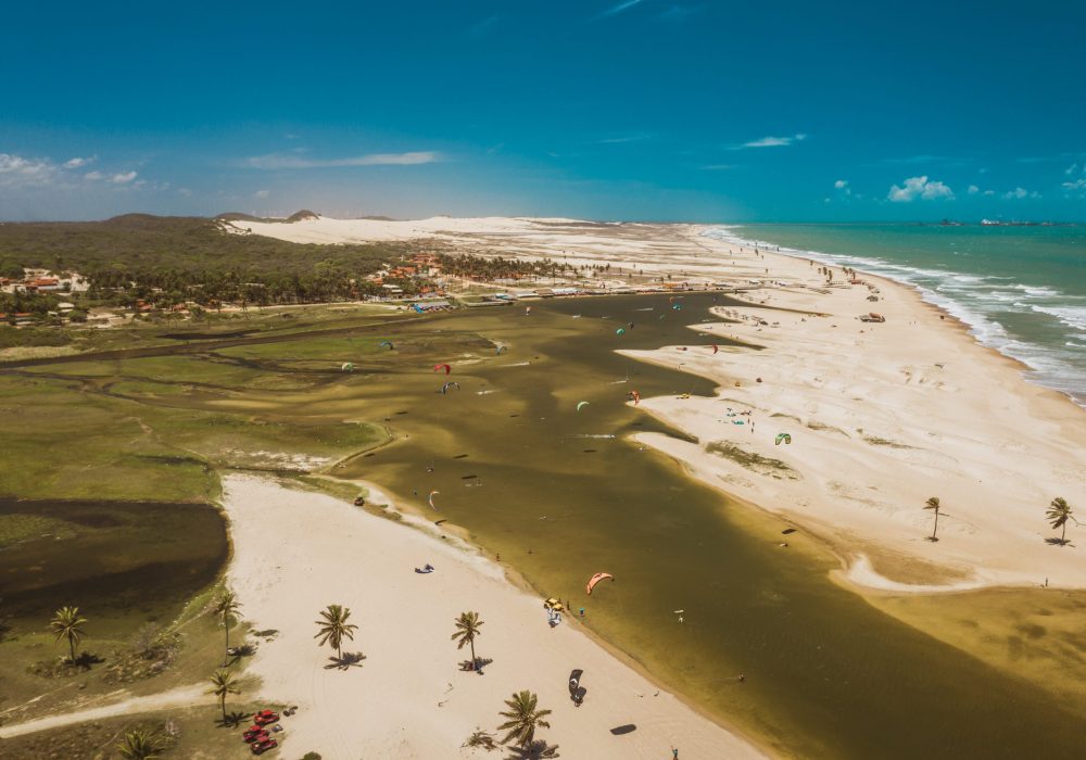 A high angle shot of the kitesurt lagoon of Cauipe, near Cumbuco and Fortaleza, Northern Brazil